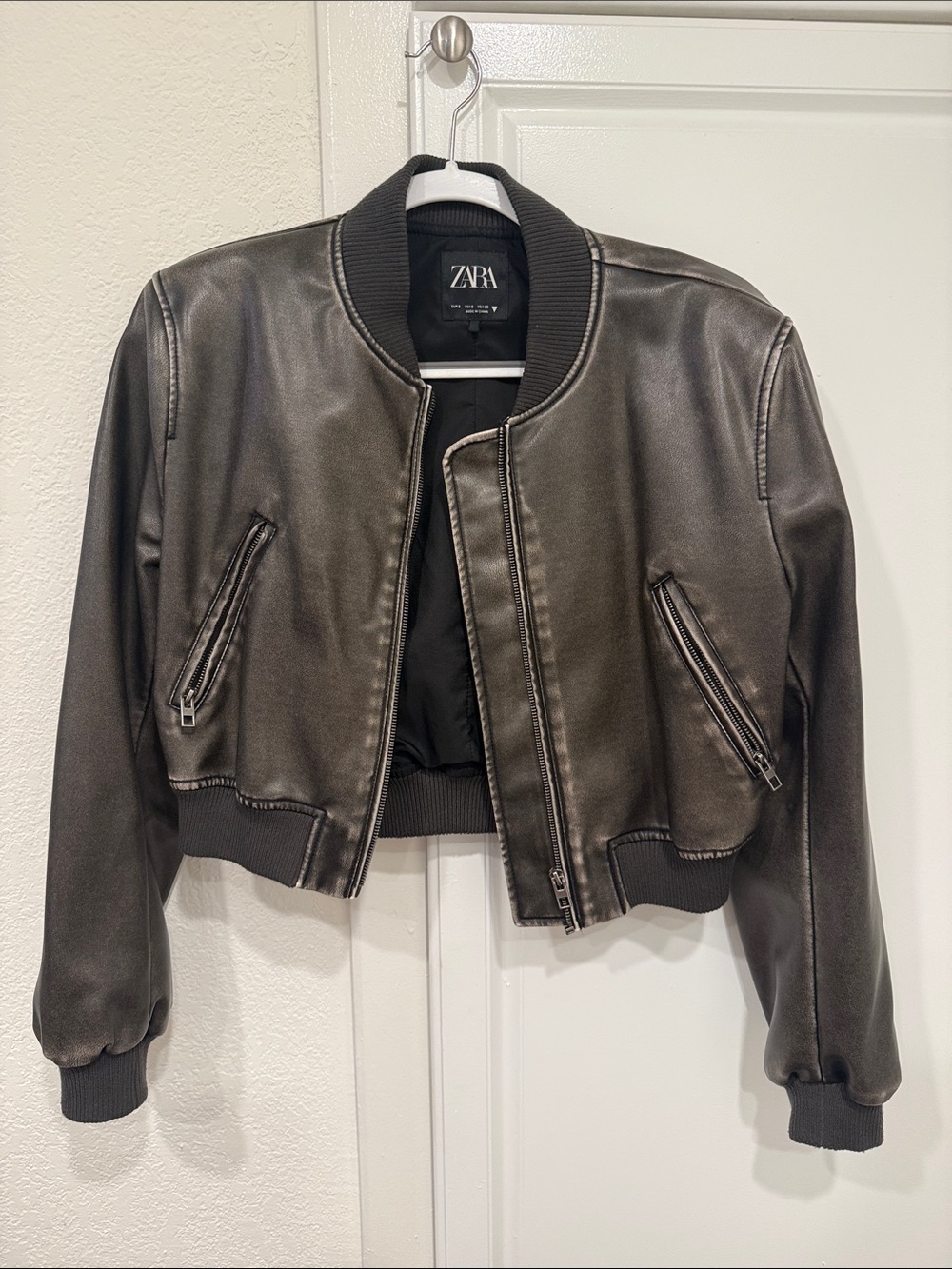 Zara Metallic Charcoal Bomber Jacket